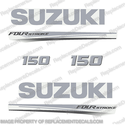Suzuki 150 Fourstroke New 2017 and Up   suzuki, 150, 250hp, 2017, 2018, 2019, 2020, 2021, 2022, new, style, decal, decals, set, kit, stickers, outboard, engine, motor, fourstroke, silver