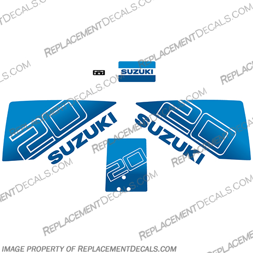 Suzuki 20hp Decal Kit - Style 2  suzuki, dt, 20, decal, kit, set, stickers, decals, blue, outboard, engine, style, 2, 