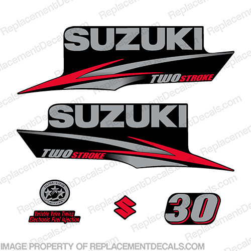 Suzuki 30hp DF30 Two Stroke Decal Kit 2010 + suzuki, df, 30, 30hp, 2010, 2012, 2013, 2014, fourstroke, four, stroke, decals, boat, engine, motor, 