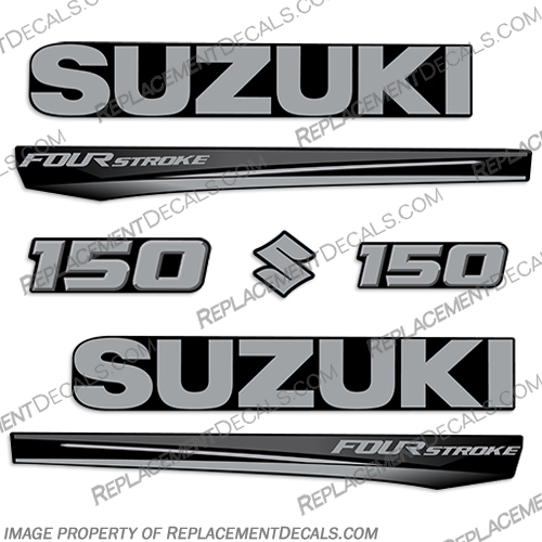 Suzuki 150 Fourstroke New 2017 and Up - Black Cowl suzuki, 150, 250hp, 2017, 2018, 2019, 2020, 2021, 2022, new, style, decal, decals, set, kit, stickers, outboard, engine, motor, fourstroke, silver, black, cowl,