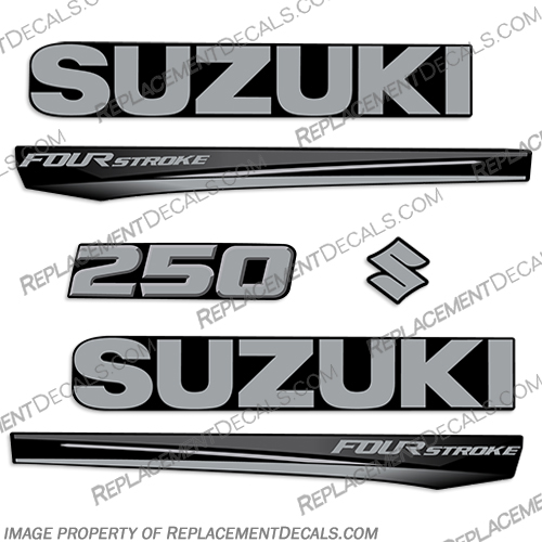 Suzuki 250 Fourstroke New 2017 and Up - Black Cowl  suzuki, 150, 250hp, 2017, 2018, 2019, 2020, 2021, 2022, new, style, decal, decals, set, kit, stickers, outboard, engine, motor, fourstroke, silver, black, cowl, 200,