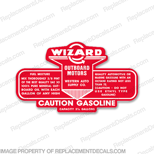 Wizard 3.25 Gallon Fuel Tank Decal Gas  outboard, engine, gas, fuel, tank, decal, sticker, replacement, new, 3 1/4, 3, gal, 3.25gal, 3.25gallon, 6, gallon, wiz, wizard, decals, INCR10Aug2021
