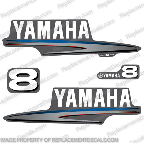 Yamaha 2001-2009 8hp 2-stroke Outboard Decals  yamaha, 2, stroke, 8, 8hp,  2001, 2002, 2003, 2004, 2005, 2006, 2007, 2008, 2009, outboard, motor, engine, decal, kit, sticker, set