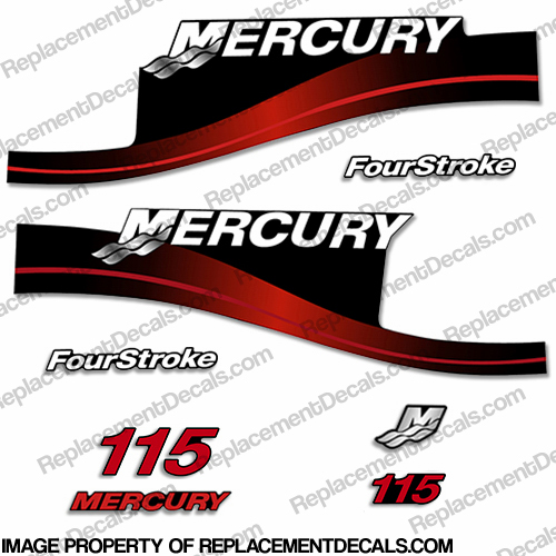 Mercury 115hp 4-Stroke Decal Kit 1999-2004 (Red) 115 hp, 115, four, stroke, four stroke, four-stroke, 4 stroke, 4stroke, fourstroke, 115-hp, mercury, horsepower, horse power, horse-power, INCR10Aug2021