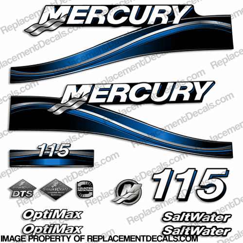 1999-04 Mercury 70 75 90 115 125HP 4-Stroke Red Blue USA Vinyl Repro Decals 10Pc 