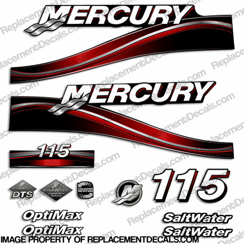 Mercury 115hp "Optimax" Saltwater Decals - 2005 (Red) INCR10Aug2021