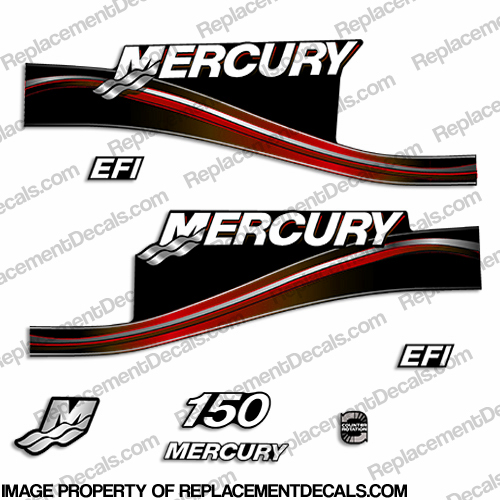 Mercury 150hp EFI Decal Kit -  2005-2010 Style (Red) mercury, 150, 150 hp, horsepower, 150hp, 2005, 2006, 2007, 2008, 2009, 2010, electronic, fuel, injection, INCR10Aug2021