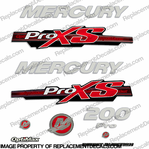 Mercury 200hp ProXS 2013+ Style Decals - Red/Silver pro xs, optimax proxs, optimax pro xs, optimax pro-xs, pro-xs, 200 hp, INCR10Aug2021
