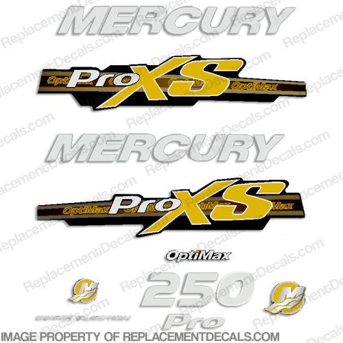 Mercury 250hp ProXS 2013+ Style Decals - Yellow/Silver pro xs, optimax proxs, optimax pro xs, optimax pro-xs, pro-xs, 250 hp, INCR10Aug2021