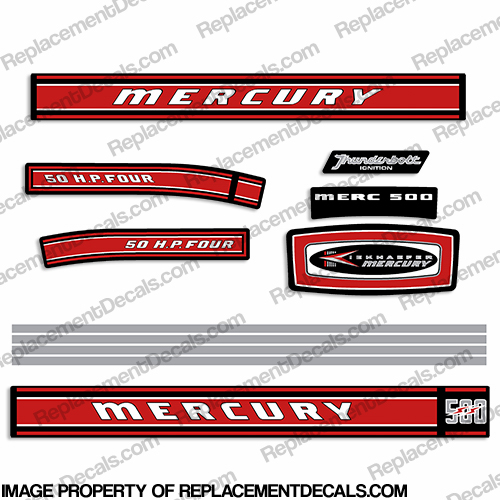Mercury 1968 50HP Outboard Engine Decals INCR10Aug2021