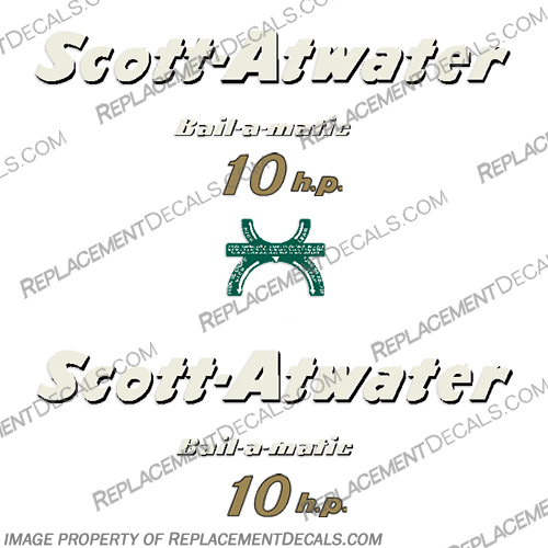 Scott Atwater 10hp Bail-a-matic Decal Kit - 1956 Scott, atwater, 10, 10hp, horse, power, horsepower, hp, bail, a, matic, bail a matic, bail-a-matic, bail - a - matic, bail-o-matic, decal, decals, kit, 1956, 56