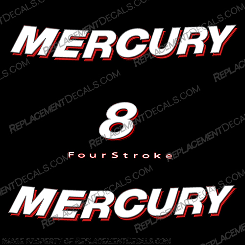 Mercury 8hp 4-Stroke 2006 Outboard Engine Decal Kit Mercury, 8, 8hp, 4-stroke, 4stroke, 4, stroke, four, fourstroke, 2006, 06, outboard, engine, decals, decal, kit,