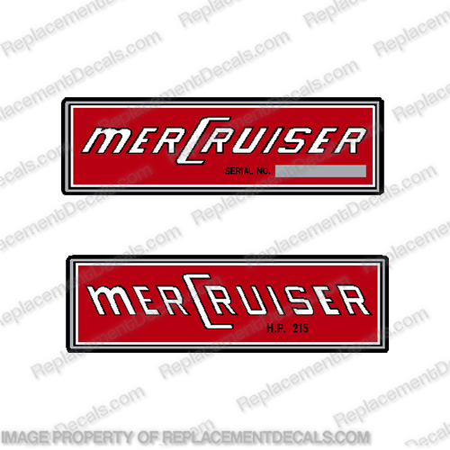 Mercruiser Pre-Alpha 215HP Stern Drive Decals - Model 215H, 215E 215H, 215E, Pre, Alpha, Stern, Drive, 1970, 1971, 1972, outboard, motor, engine, sticker, stickers, decal, decals, kit