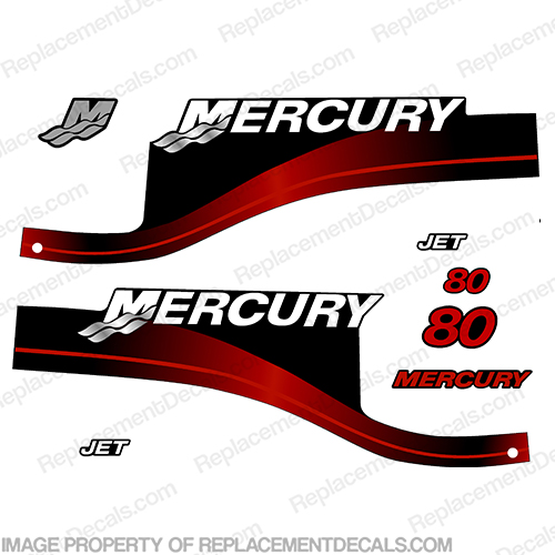 Mercury 80hp "Jet Drive" Two Stroke Decals (Red)  80, 80 hp, jetdrive, 1999,  2000, 2001, 2002, 2003, 2004, 2005, 2006, INCR10Aug2021