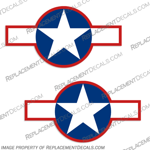 1943 Star Badge Aircraft Decal - Set of 2 vintage, aircraft, air, craft, decal, decals, sticker, star, bars, bar, badge, 1943, single, blue, red, airplane, label, set, of, 2, 