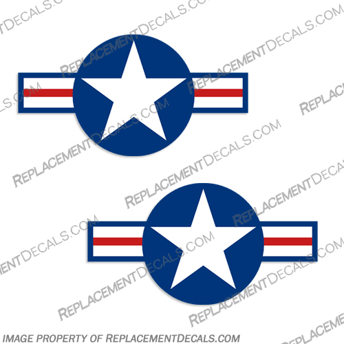 1943 Star Badge Aircraft Decal - Set of 2 - Style 2 vintage, aircraft, air, craft, decal, decals, sticker, star, bars, bar, badge, 1943, single, blue, red, airplane, label, set, of, 2, style, 2, 