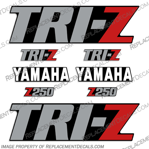 Yamaha Tri-Z Z250 3 Wheeler ATC Decals- 1985-1986 - Black Model atv, decals, yamaha, tri z, tri, z, tri-z, 250, three, wheeler, atc, 1985, 1986, stickers, offroad, off, road, motor, bike, motorbike, dirtbike, dirt, black, model, silver, letters, 