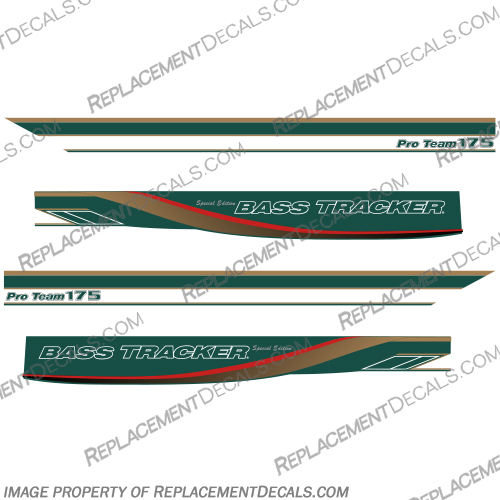 Bass Tracker Pro Team 175 Decals - Green / Gold / Red Bass, tracker, fish, the, finest, boat, boats, logo, lettering, decal, sticker, hull, sticker, decals, stickers, pro, team, 175, special, edition, green, gold, red, 