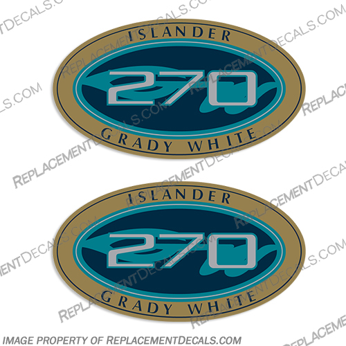 Grady White Islander 270 Logo Decals (Set of 2) grady, white, gradywhite, islander, 270, logo, logos, decal, decals, stickers, set, of, 2, 