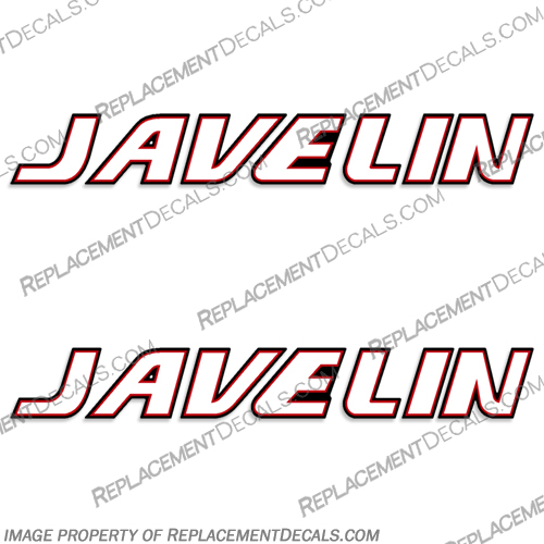 2000-2001 Javelin Boat Decals (Set of 2) javelin, boat, decals, stickers, set. of, 2, outboard, logo, name, 200, 2001, 