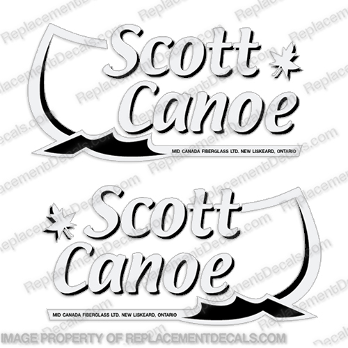 Scott Canoe Boat Decals - White/Black (Set of 2)   boat, logo, lettering, label, decal, sticker, kit, set, cadillac, scott, canoe, 