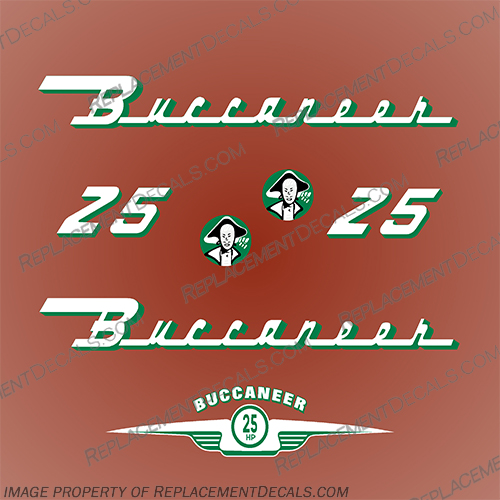 1953 -1955 Gale Buccaneer 25hp Boat Decals gale, buccaneer, 25hp, 25 hp, 25, hp, boat, decals, stickers, kit, vintage, outboard, motor, 