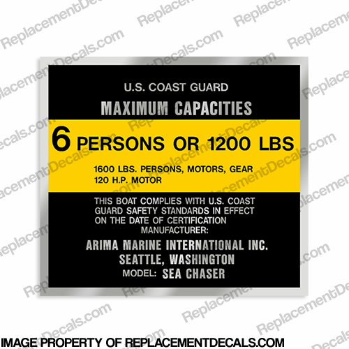 Sea Chaser Arima Marine Capacity Decal - 6 Person INCR10Aug2021