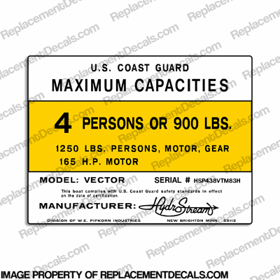 HydroStream Vector Capacity Plate Decal INCR10Aug2021