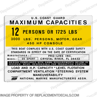 Pro-Line 25 Sport Capacity Decal - 12 Person INCR10Aug2021