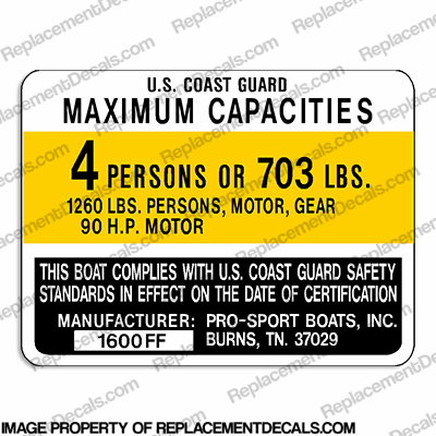 Pro-Sport 1600FF Capacity Decal - 4 Person prosport, prosports, INCR10Aug2021