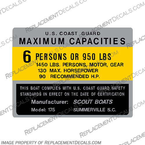 Scout 175 Decal - 6 Person  capacity, decal, sticker, scout, 175, 6, person, plate, 