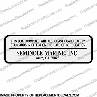 Seminole Marine Coast Guard Compliance Boat Capacity Decal INCR10Aug2021
