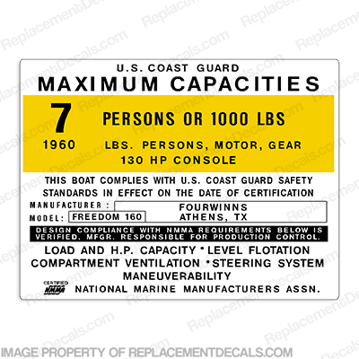 Four Winns Freedom 160 Capacity Decal - 7 Person INCR10Aug2021
