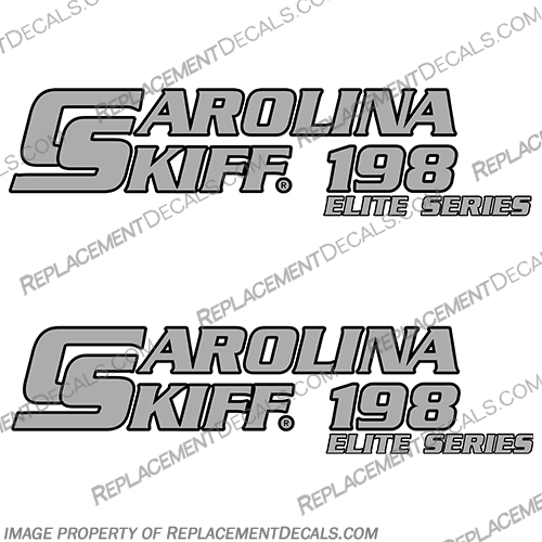 Carolina Skiff Boat Decal 198 Elite Series - (Set of 2) carolina, skiff, 198, elite, series, boat, decals, stickers, set, of ,2, black ,chrome, silver, outboard, engine, logo, 