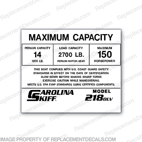 Carolina Skiff 218 DLV Decal - 14 Person Capacity Decal INCR10Aug2021