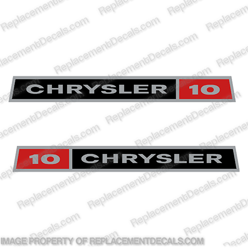 Chrysler 10hp Boat Engine Decals (Set of 2) outboard, engine, gas, fuel, tank, decal, sticker, replacement, new, chrystler, chrysler, marine, 10 hp, 10, INCR10Aug2021