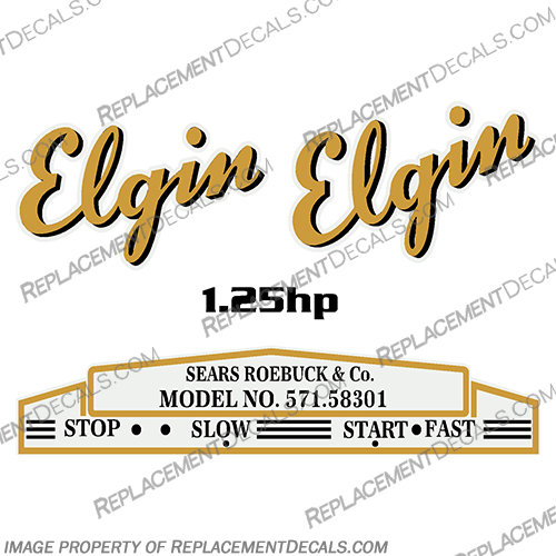 Elgin 1.25hp Outboard Motor Decals - 1947 1948 1949 1950 1951 1952 1953 elgin, 1.25hp, 1.25, hp, outboard, motor, decals, kit, stickers, vintage, engine, 1947, 1948, 1949, 1950, 1951, 1952, 1953