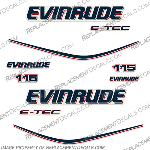 Evinrude 115hp E-Tec Decal Kit - 2004 - 2008 115, 04, 05, 06, 07, 08, etec, evinrude, bombardier,INCR10Aug2021