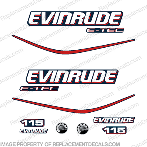 Evinrude 115hp E-Tec Decal Kit - 2004 - 2008 Blue Cowl Engine 115, 04, 05, 06, 07, 08, etec, johnson, evinrude, bombardier, blue, cowl,INCR10Aug2021