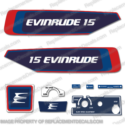 Evinrude 1976 15hp Decal Kit  evinrude, 15hp, 15, 1976, outboard, engine, motor, decals, sticker, decal, kit, stickers, vintage