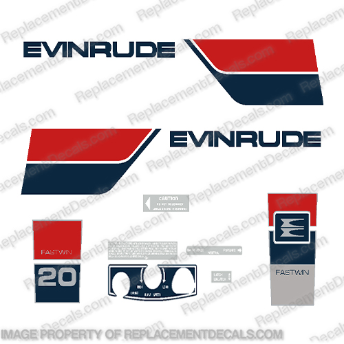 Evinrude 1974 20hp Fastwin Decals  outboard, engine, motor, decal, sticker, replacement, new, fast, win, fastwin, 20, 20hp, hp, 74,74,1974,