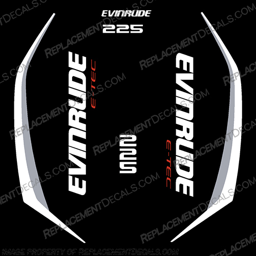 Evinrude 225hp G2 E-Tec Decal Kit (White/Grey) - 2014-2019 evinrude, decals, 225, hp, 225hp, e-tec, 2015, g2, outboard, cowl stickers, red, stickers, kit, 2014, 2015, 2016, 2017, 2018, 2019, 2015+, white, grey, white/grey,
