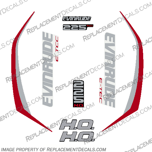 Evinrude 225hp High Output G2 E-Tec Decal Kit (Red / Silver) evinrude, decals, 225, hp, e-tec, 2015, g2, outboard, cowl stickers, red, stickers, kit, 2014, 2015, 2016, 2017, 2018, 2019, 225hp, Red, Letter, red/silver, silver,