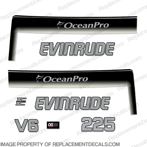 Evinrude 225hp Ocean Pro Decals - Custom Silver/Black 225, 225 hp, oceanpro, ocean-pro, INCR10Aug2021