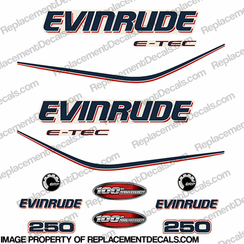 Evinrude 250hp E-Tec 100th Anniversary Decal Kit INCR10Aug2021