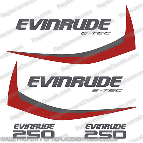 Evinrude 250hp G1 E-Tec Decal Kit (Red) - 2014-2016 evinrude, 250, 250hp, hp, e-tec, etec, 2013, 2012, 2014, g1, generation, outboard, engine, motor, decal, sticker, kit, set