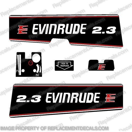 Evinrude 2.3hp Decal Kit - 1993-1994  evinrude, 2.3, 23, 2, 3, hp, 1991, 1992, 1993, 1994, outboard, engine, motor, decal, sticker, kit, set, 91, 92, 93, 94