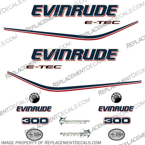 Evinrude 300hp E-Tec Decal Kit with Red and Navy Stripe Evinrude, 300, 300hp, hp, horsepower, etec, e-tec, e tec, decal, decals, kit, with, red, and, navy, stripe