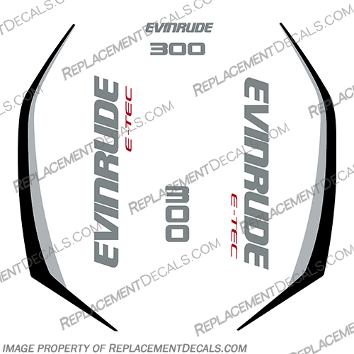Evinrude 300hp G2 E-Tec Decal Kit (Silver / Dark Grey / Black) - 2014-2019 evinrude, decals, 300, hp, e-tec, 2015, g2, outboard, cowl stickers, red, stickers, kit, 2014, 2016, black, silver, boat, engine, dark, greay, dark grey, 2015, black, 2019,