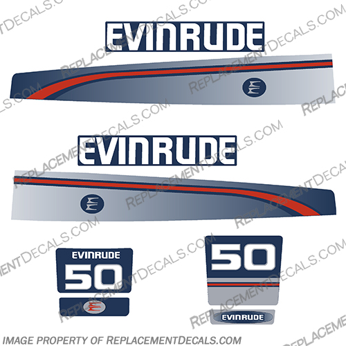 Evinrude 1995 1996 1997 50hp Decal Kit - Blue Evinrude, 1995, 1996, 1997, 50, 50hp, hp, horse, power, horsepower, decal, decals, kit